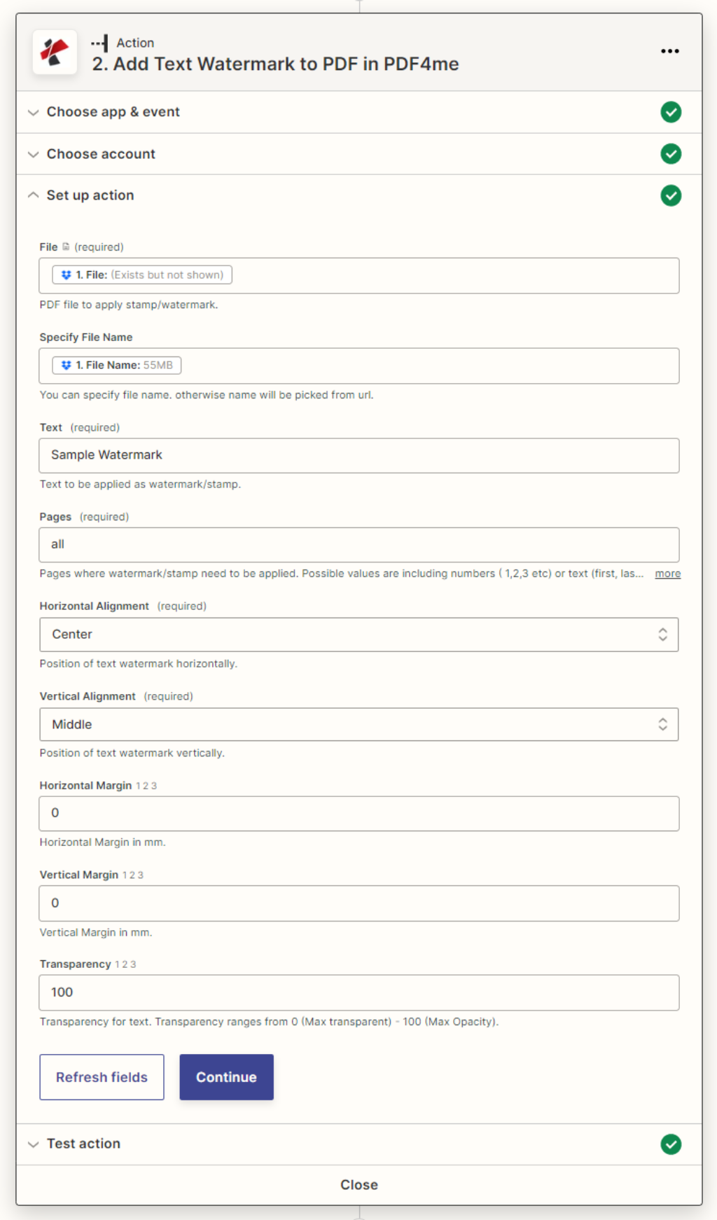 Ajouter un filigrane à l'action PDF