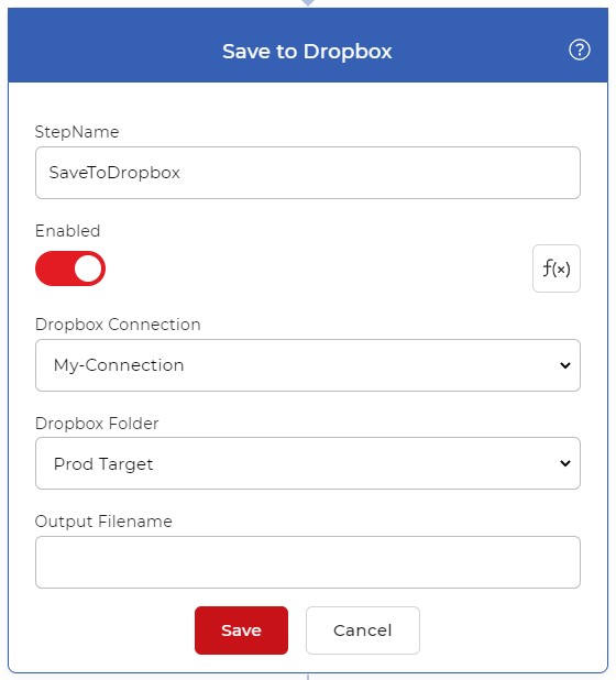 Action 'Enregistrer dans Dropbox' pour les flux de travail