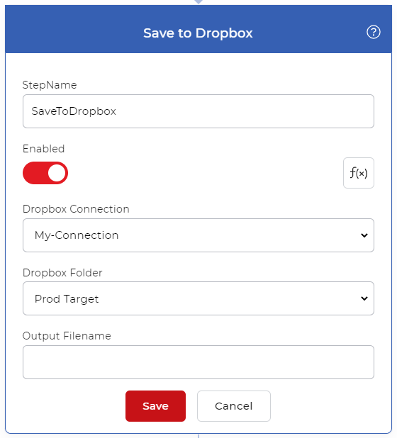 Simpan ke tindakan Dropbox untuk menyimpan file keluaran