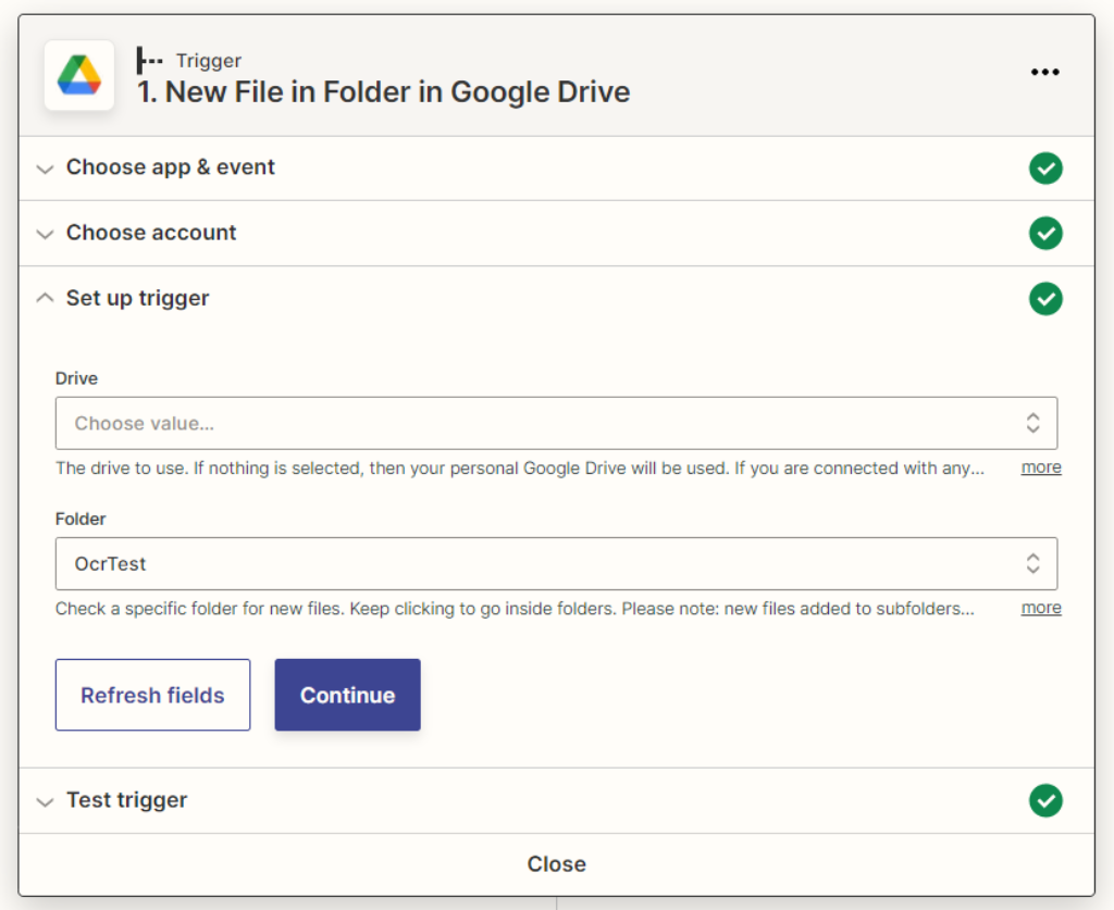 PDF OCR Zap için Google sürücü tetikleyicisi